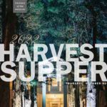 Harvest Supper 2022 imposed over a photograph of Rowan Oak's Front walk at night
