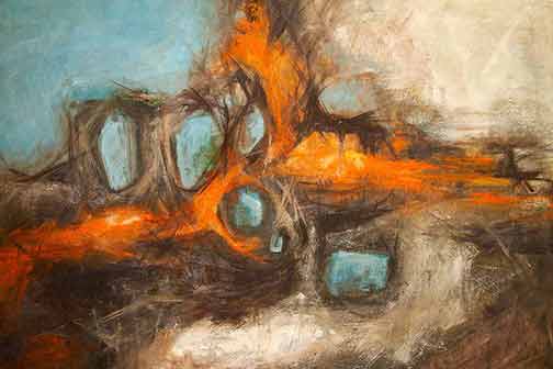 Burning Cars, Marleah Kaufman Hobbs 1963, oil on canvas